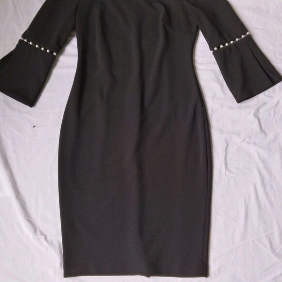 Calvin Klein Pearl-Trim Sheath Dress Knee Length Classic Party Womens 4 - Picture 3 of 12